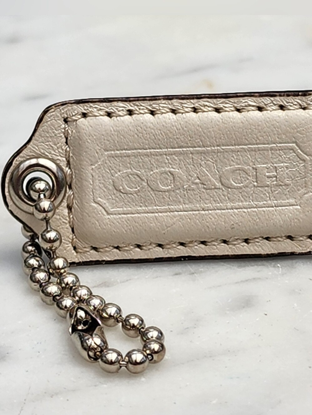 COACH Y2K VINTAGE Hang Tag 1.5" Chalk White Bag Charm Keychain Fob Leather